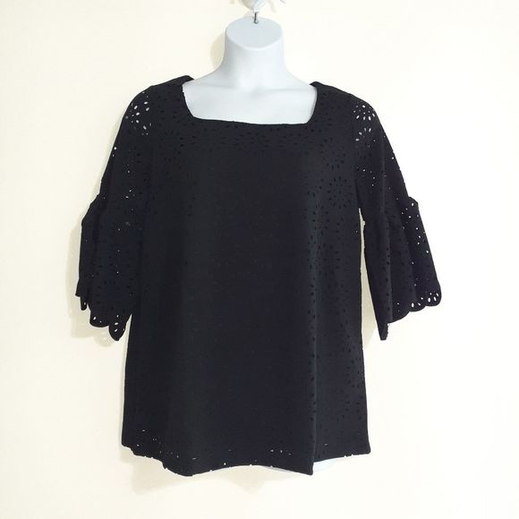Jessica London Black Bell Sleeve Tunic Top w/Floral Cut Out Overlay 12 NWOT NEW - Picture 9 of 14